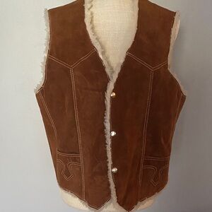 Vintage Brown Suede Shearling-Lined Vest